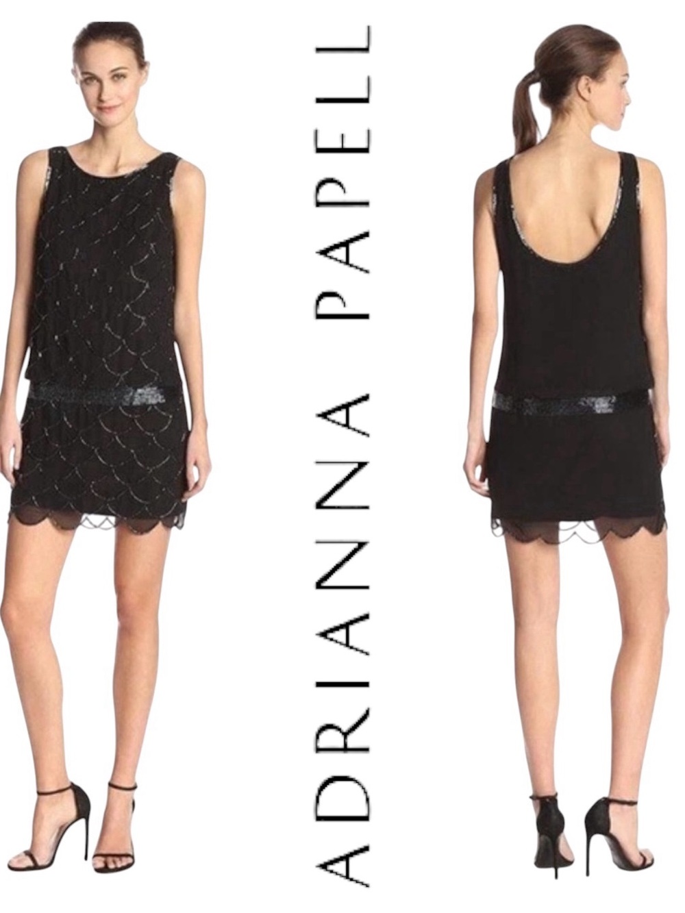 Adrianna Papell • NWT Beaded Fish Scale Navy Cocktail Dress || Size 8
